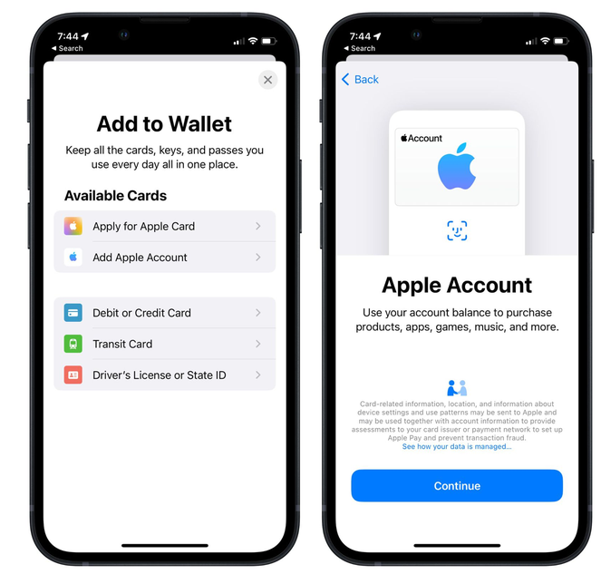中阳苹果手机维修分享iOS 15.5钱包App如何添加 Apple 账户 