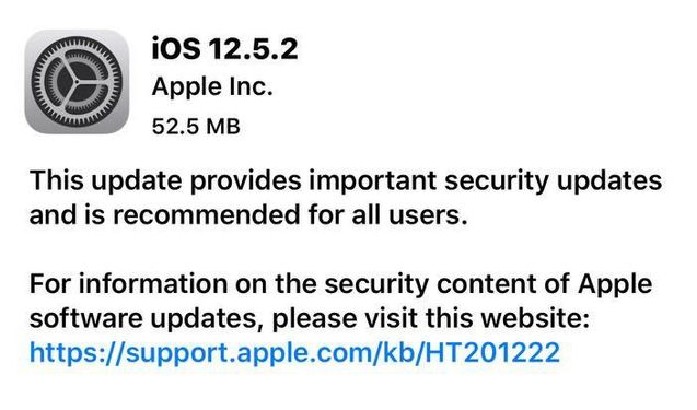 中阳苹果手机维修分享iOS12.5.2发布，建议所有老苹果用户安装 